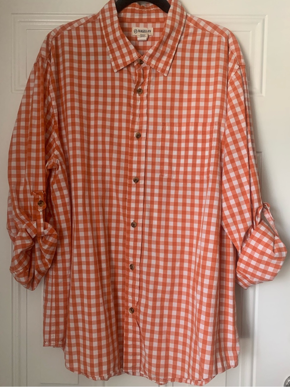 Magellan Outdoors Orange and White Gingham Button-Down Shirt Size XXL